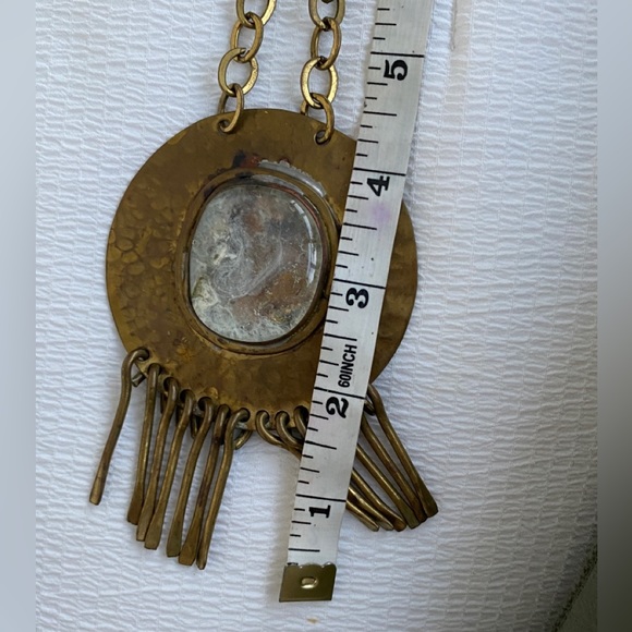 RAFAEL Signed 1970's Brass Pendant Necklace - Picture 4 of 7